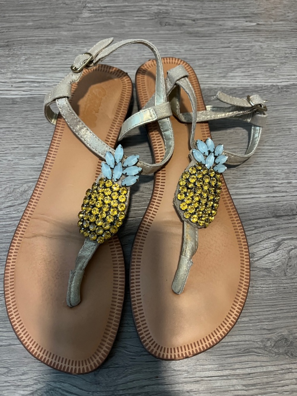 Women’s Silver Pineapple Embellished T-Strap Sandals